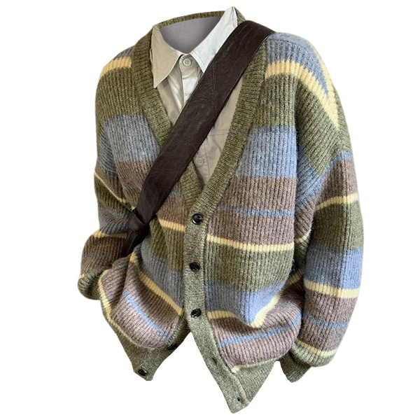 Sage Autumn Aesthetic Striped Cardigan - Vedlit