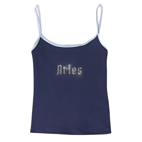 Aries Zodiac Sign Y2K Rhinestone Top - Vedlit