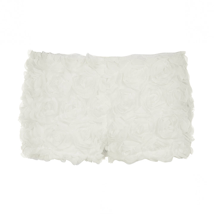 3D Floral Rosette Mini Shorts – White Festival Style - Vedlit