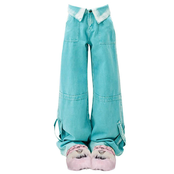 90's Kids Collar Wide Leg Jeans - Vedlit