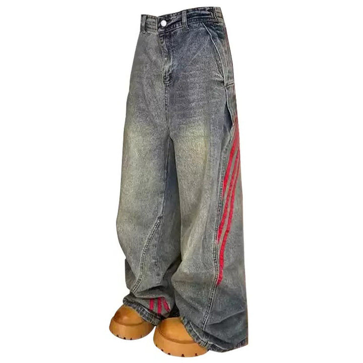 90s Style Wide Red Stripe Jeans - Vedlit