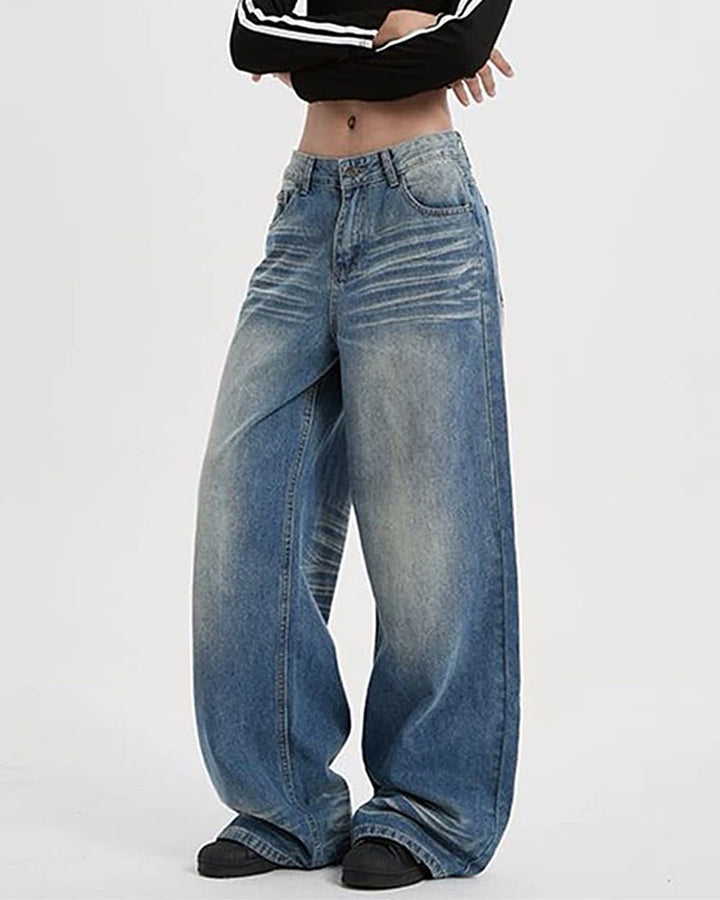 90s Faded Wash Baggy Jeans - Vedlit