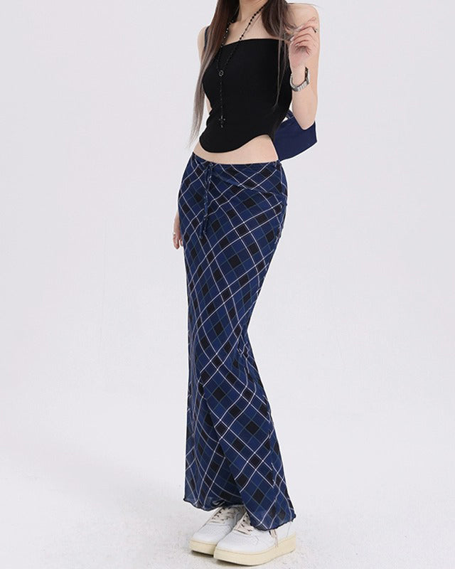 Best In Class Plaid Maxi Skirt in Blue - Vedlit