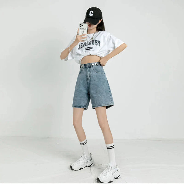 Adjustable Waist Denim Shorts - Vedlit