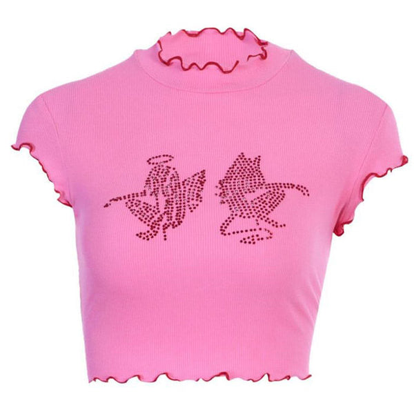 Angel & Devil Rhinestone Crop Top - Vedlit
