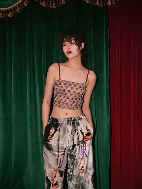 Animal Pattern Sheer Back Crop Top - Vedlit