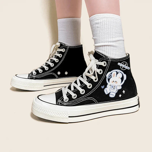 Astronaut Rabbit Lace Up Canvas Shoes - Vedlit