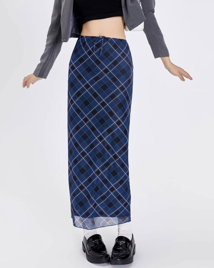 Best In Class Plaid Maxi Skirt in Blue - Vedlit
