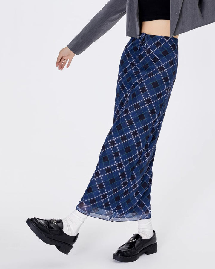 Best In Class Plaid Maxi Skirt in Blue - Vedlit