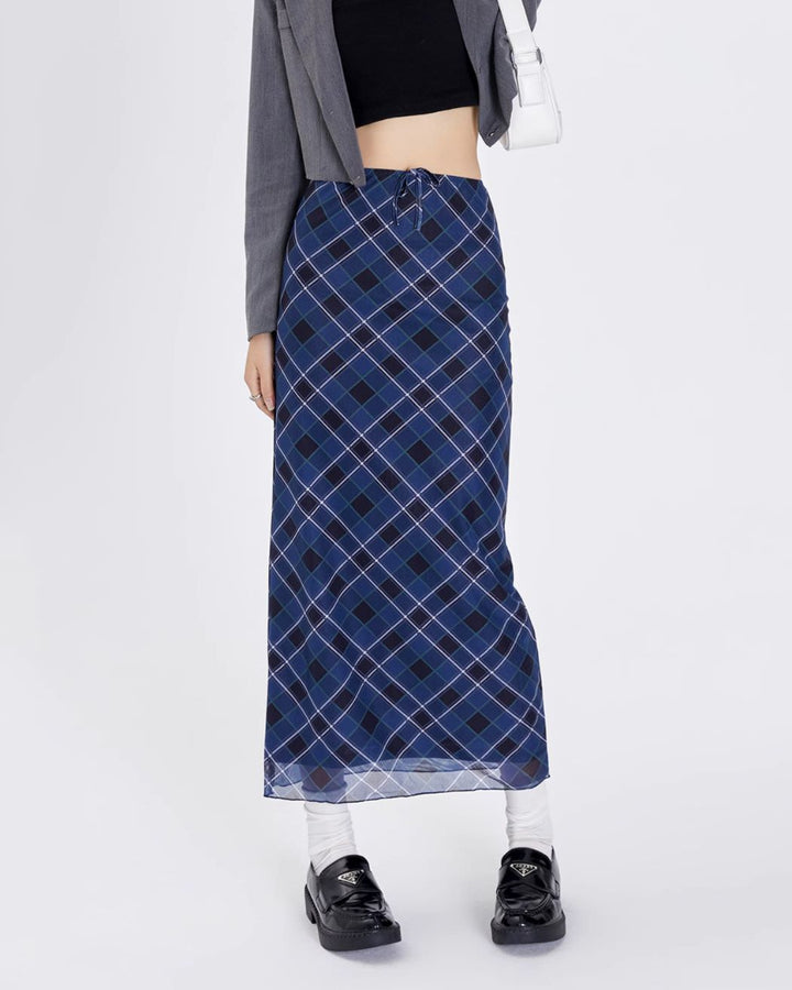 Best In Class Plaid Maxi Skirt in Blue - Vedlit