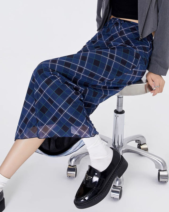 Best In Class Plaid Maxi Skirt in Blue - Vedlit
