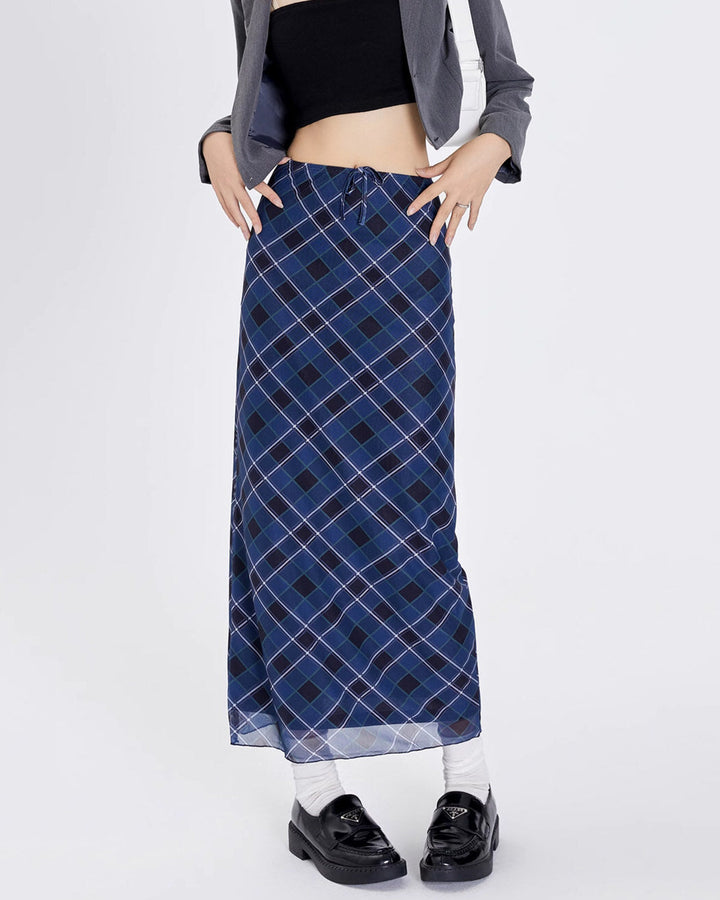 Best In Class Plaid Maxi Skirt in Blue - Vedlit