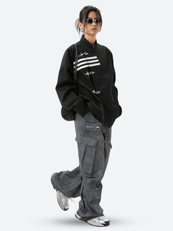 Asymmetric Frog Button Jacket - Vedlit