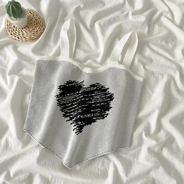 Asymmetric Heart Knitted Crop Top - Vedlit