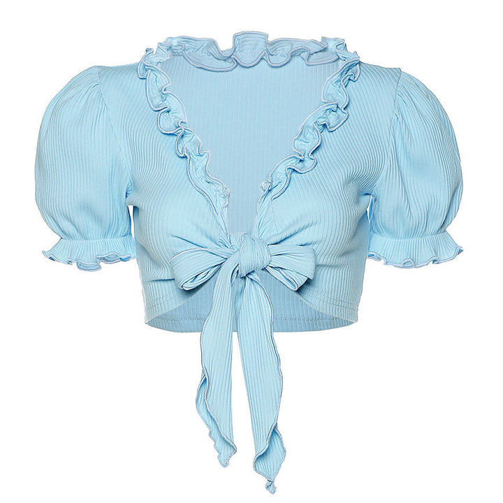 Baby Blue Knot Tie Crop Top - Vedlit