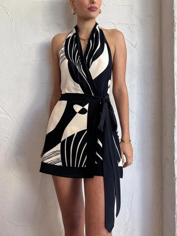 Backless Wrap Front Mini Dress - Vedlit