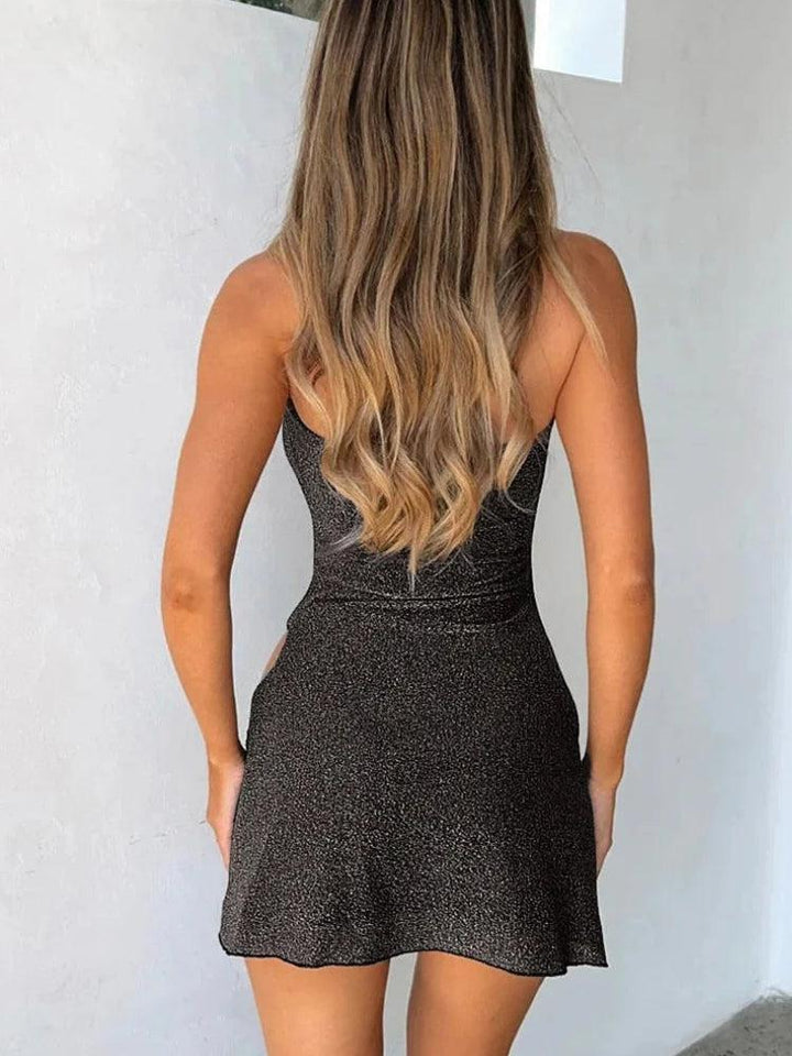 Baddie Glitter High Slit Mini Dress - Vedlit