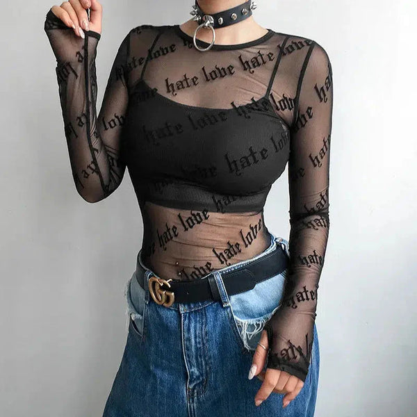 Baddie Love Hate Sheer Mesh Top - Vedlit