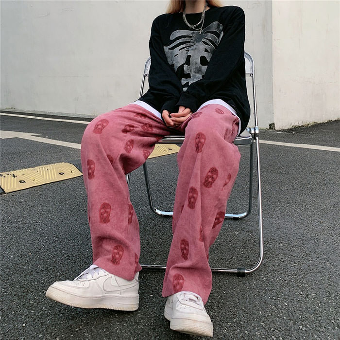 Balaclava Print Wide Leg Pants - Vedlit