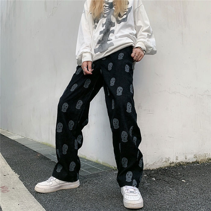 Balaclava Print Wide Leg Pants - Vedlit