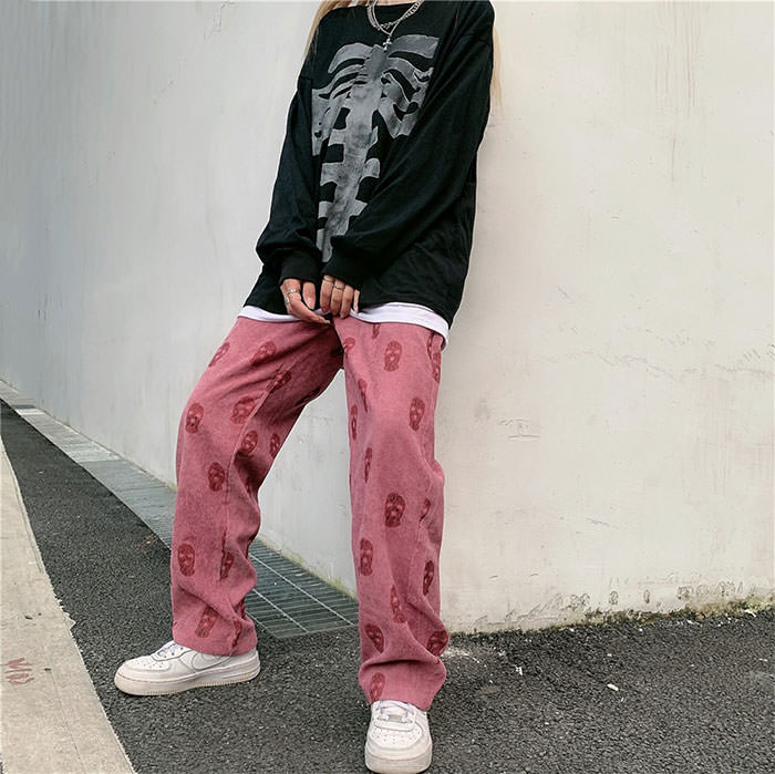 Balaclava Print Wide Leg Pants - Vedlit