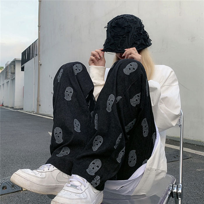 Balaclava Print Wide Leg Pants - Vedlit