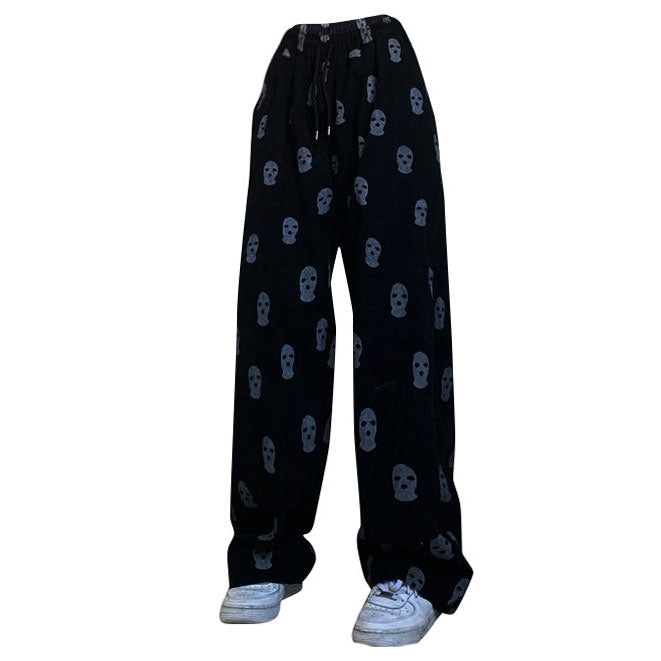 Balaclava Print Wide Leg Pants - Vedlit
