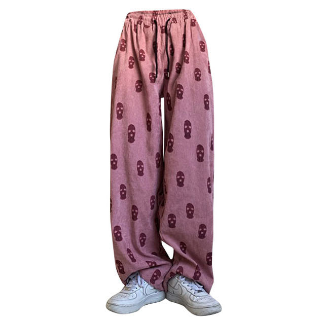 Balaclava Print Wide Leg Pants - Vedlit
