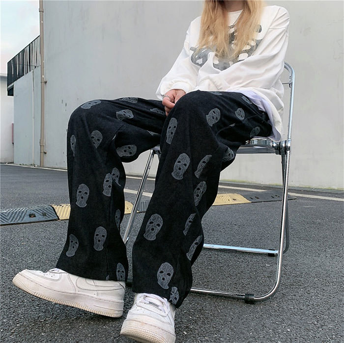 Balaclava Print Wide Leg Pants - Vedlit