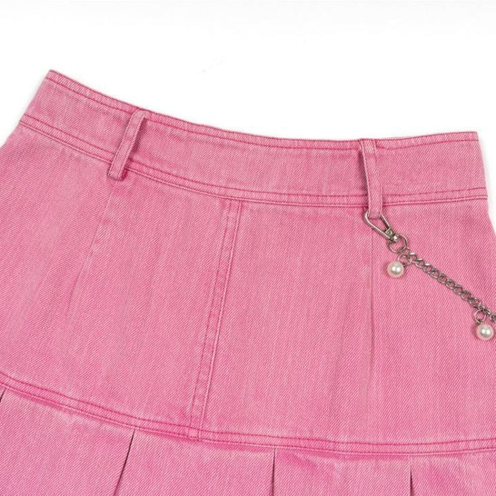 Barbie Pleated Denim Mini Skirt - Vedlit