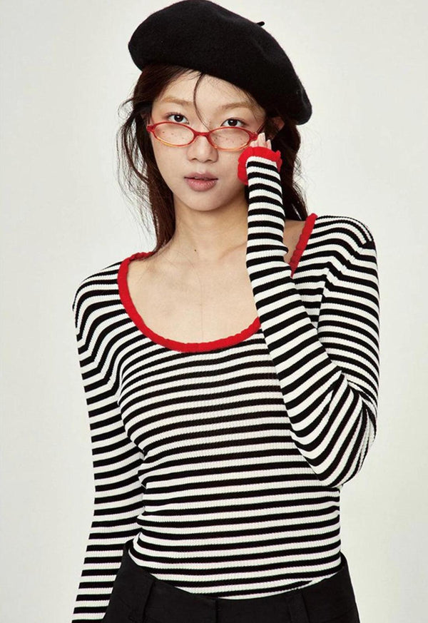 Basic Striped Scoop Neckline Top - Vedlit