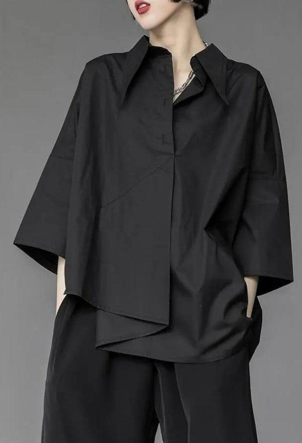 Black Korean Asymmetric Shirt - Vedlit