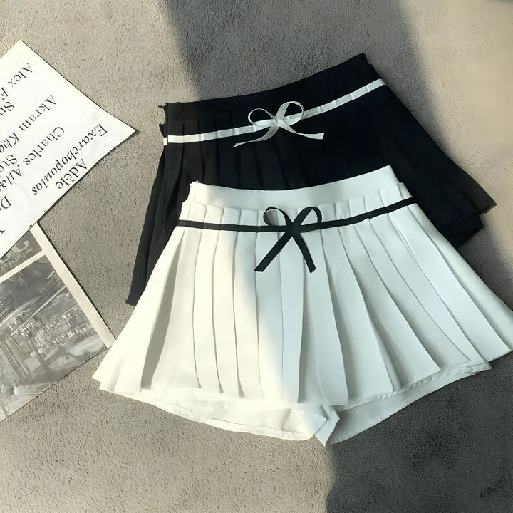 Bow Belt Pleated Mini Skort - Vedlit