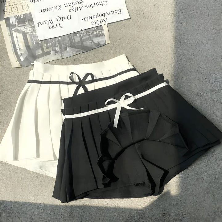Bow Belt Pleated Mini Skort - Vedlit