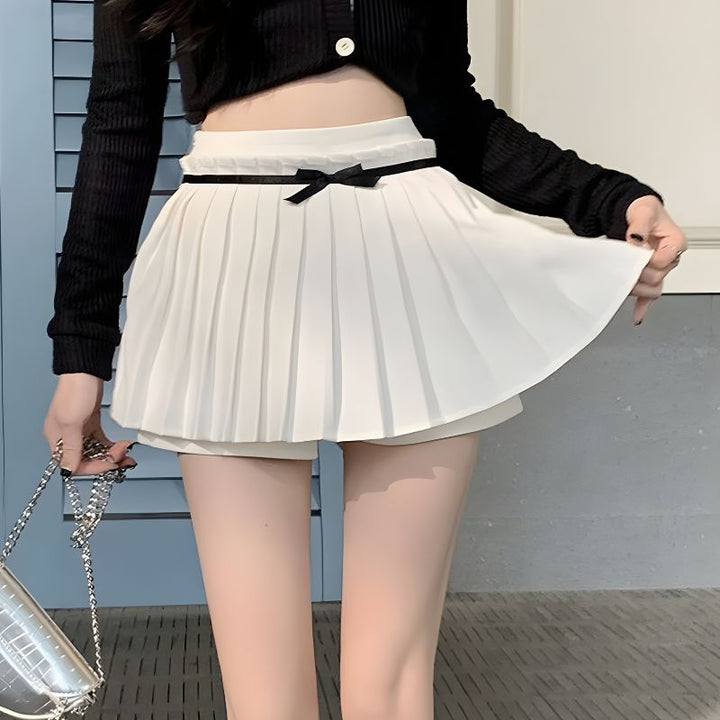 Bow Belt Pleated Mini Skort - Vedlit