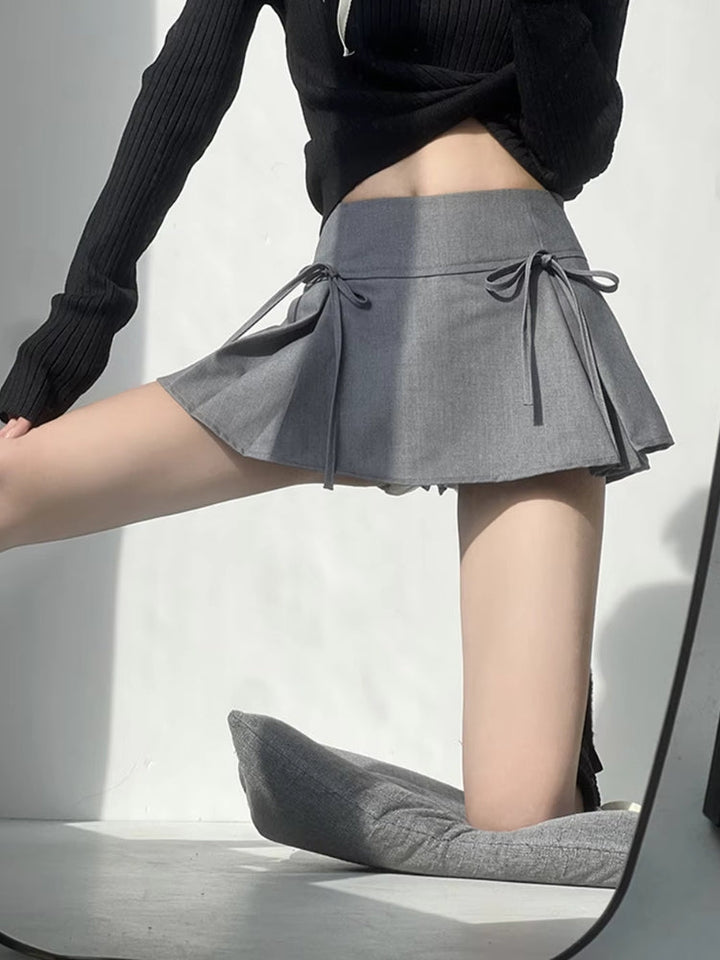 Bow Pleated Mini Skirt - Vedlit