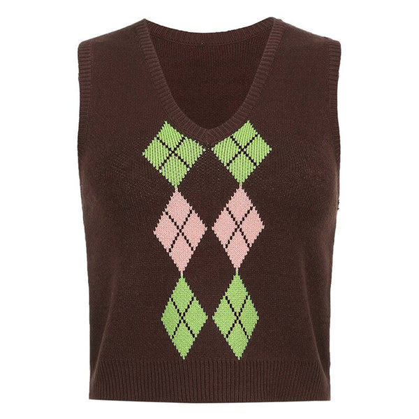 Brown Argyle Vest - Vedlit