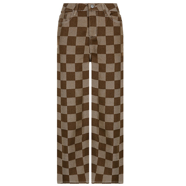 Brown Checkered Jeans - Vedlit
