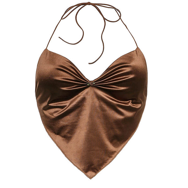 Brown Satin Scarf Top - Vedlit