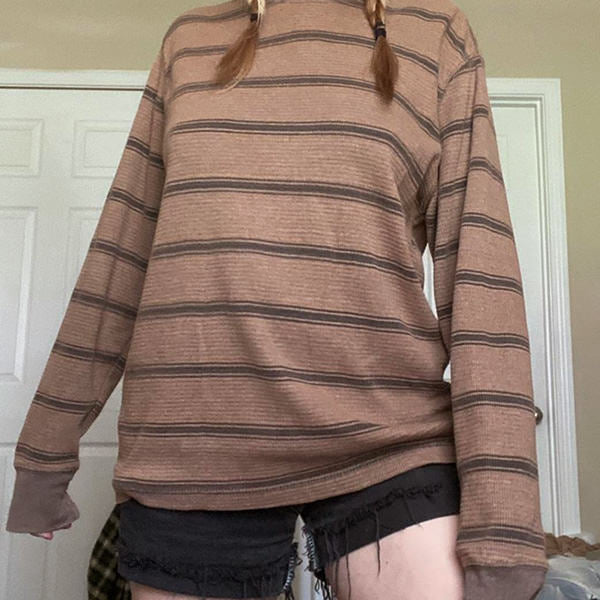 Brown Striped Longsleeve Top - Vedlit