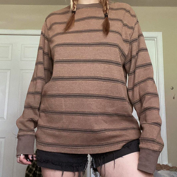 Brown Striped Longsleeve Top - Vedlit