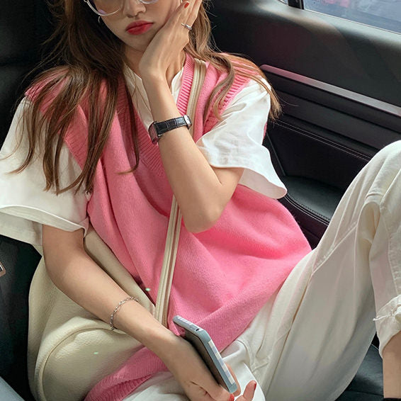 Bubble Gum Pink Knit Vest - Vedlit
