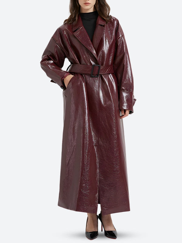 Burgundy Faux Leather Coat - Vedlit