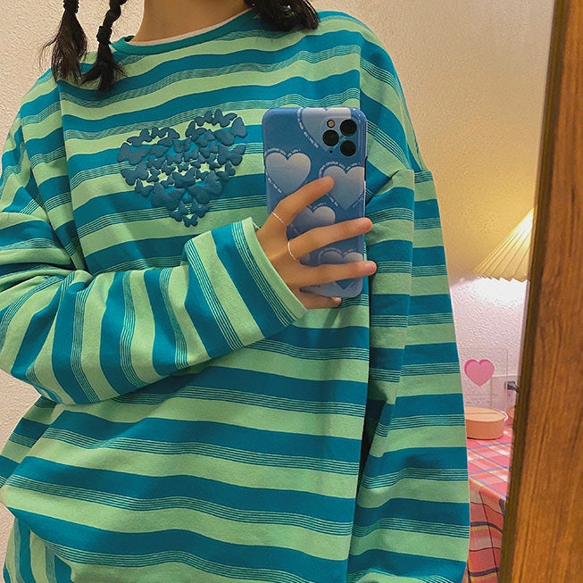 Butterfly Striped Long Sleeve Tee - Vedlit