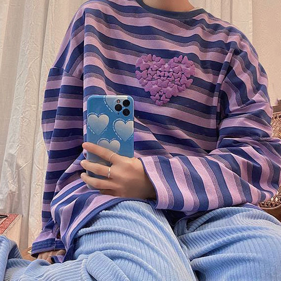 Butterfly Striped Long Sleeve Tee - Vedlit
