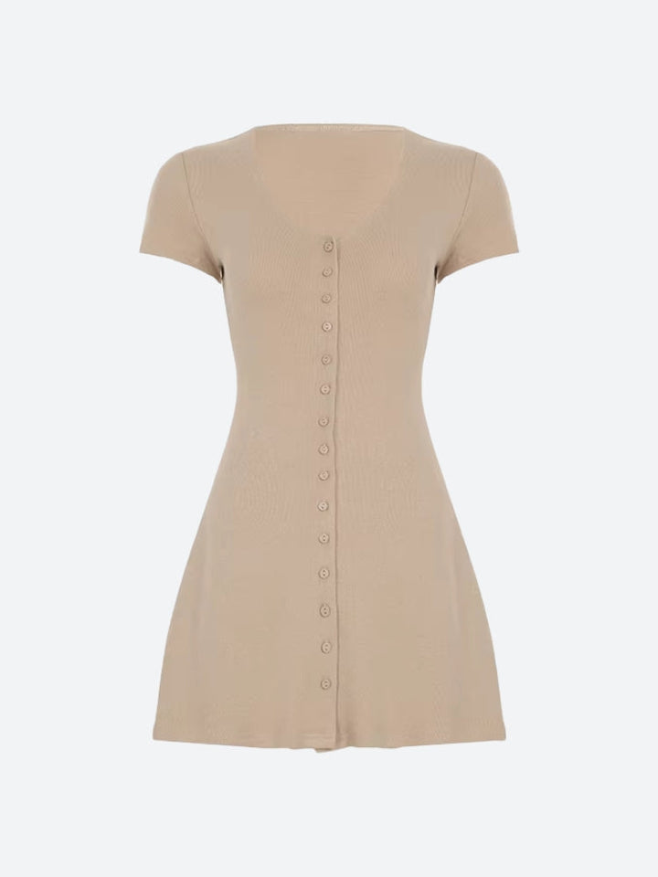 Button Up Knitted Mini Dress - Vedlit
