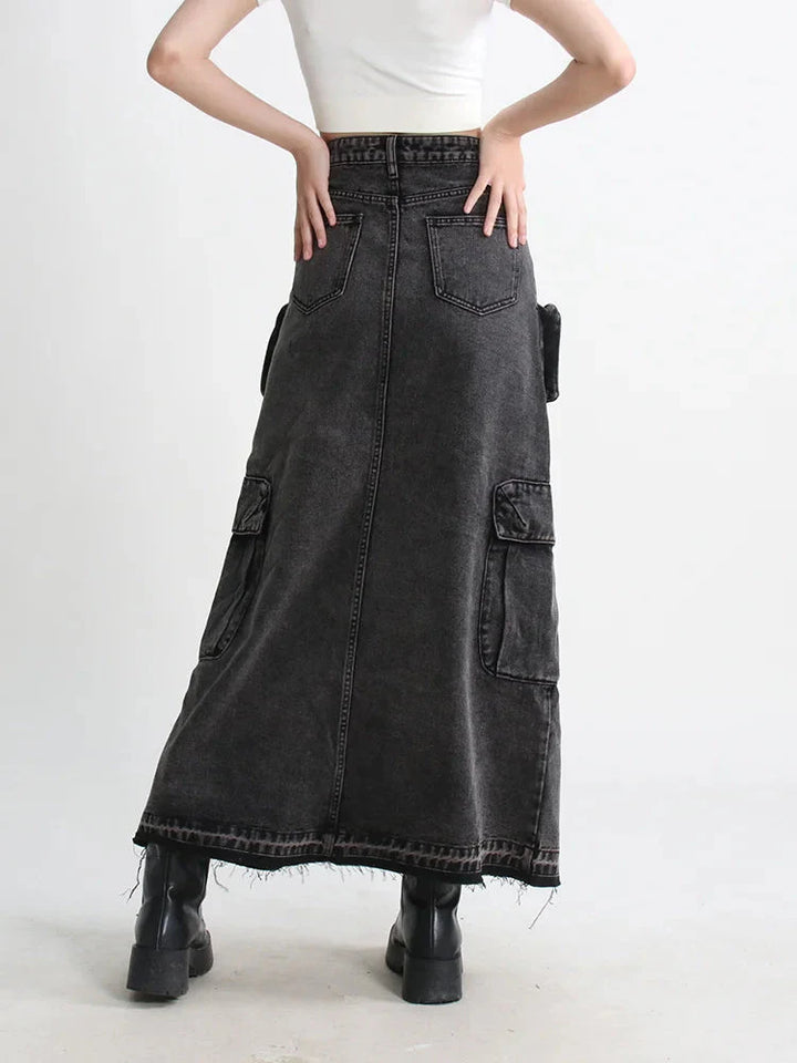 Cargo Split Denim Midi Skirt - Vedlit