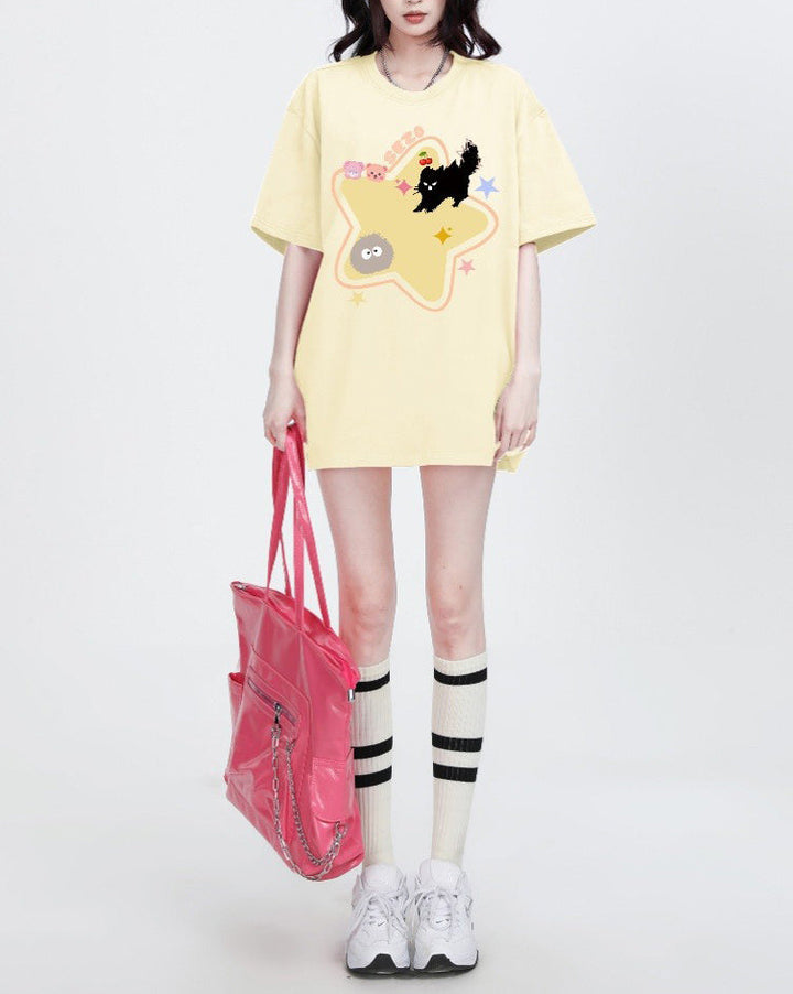 Yellow Star Cat T-Shirt - Vedlit