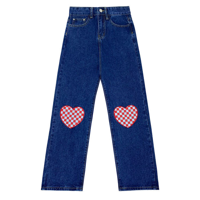 Checker Heart Wide Jeans - Vedlit