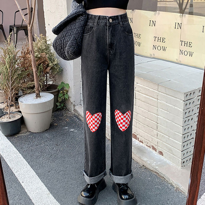 Checker Heart Wide Jeans - Vedlit